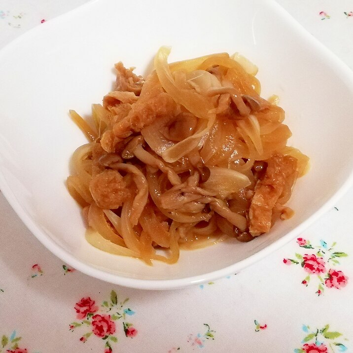 レンジで簡単作りおき！玉ねぎ油あげシメジのポン酢煮